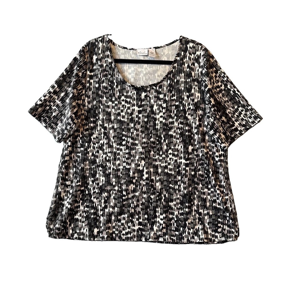 Kim Rogers XL Top Chiffon Layered Crossover Back Short Sleeve Abstract Everyday